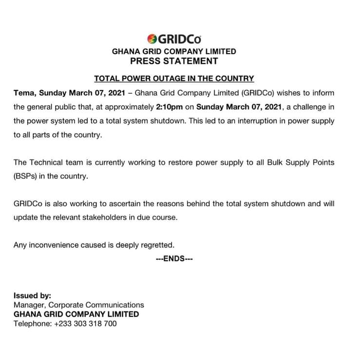 GRIDCo Speaks After Nationwide Power Outage