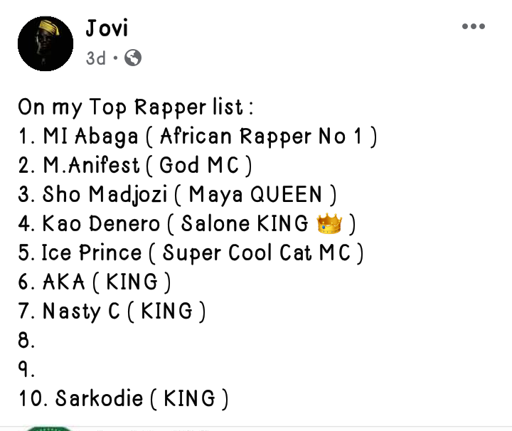 Jovi Reduces Sarkodie To Traditional Rapper , His Fans Disagreed With Him