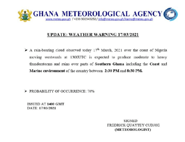 Heavy Downpour Awaits Ghana Tonight