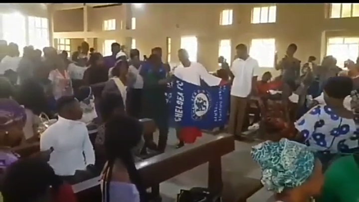 Chelsea Fan Takes The UCL Victory Celebration To Church.