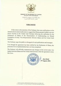 Ghanaian Embassy In Dubai Rubbishes Claims That Ghanaians Can Travel Visa-Free To UAE