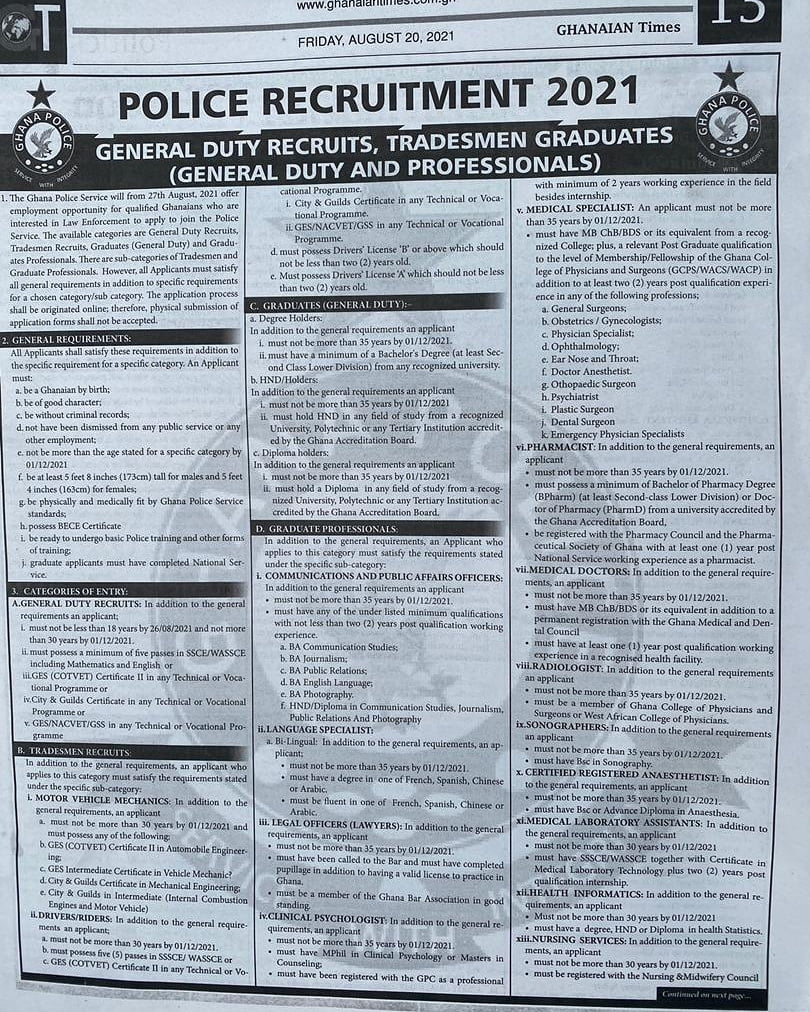 Police Recruitment 2021: General Duties Recruits