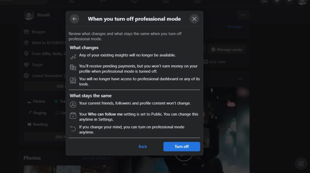 How To Turn On / Off Facebook Professional Mode On Laptop.